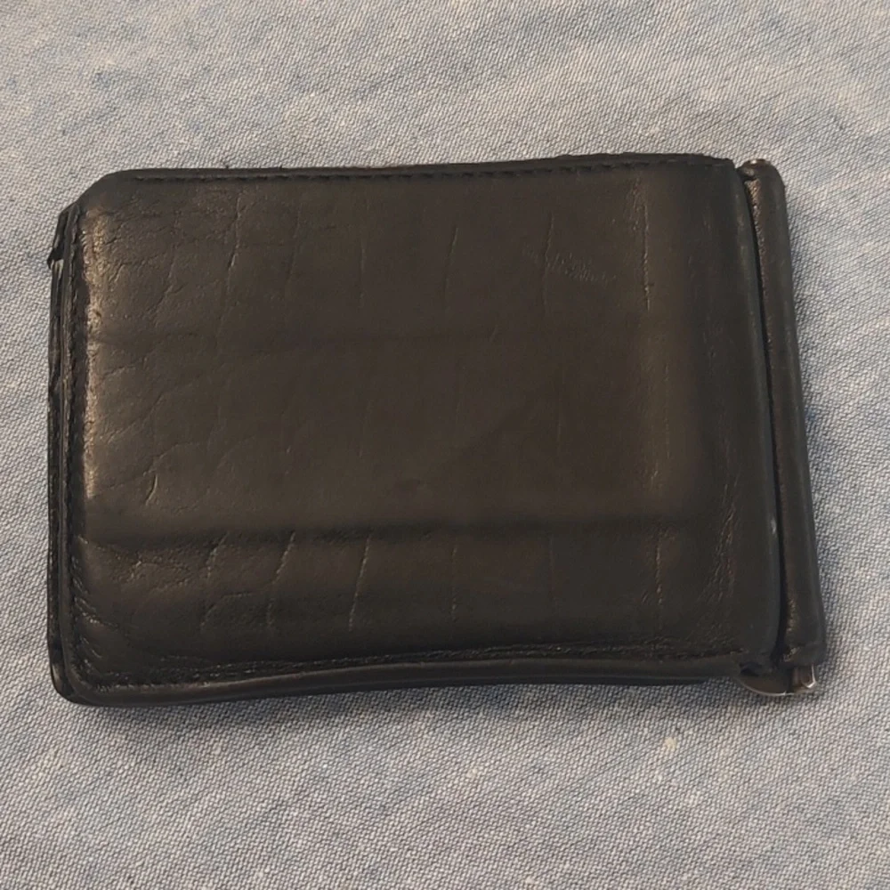 Balenciaga Bi-fold Leather Card Holder W/ Money Clip -Black- Used-See Photos